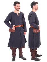 ARVID D.Blue Cotton Tunic - Medieval Viking Long Sleeve Handstitched Tunic